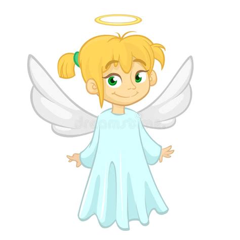 Cute Cartoon Angel With Wings And Halo Stock Illustration