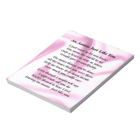 Auntie Poem Pink Silk Notepad Zazzle Com Custom Notepad Note Pad