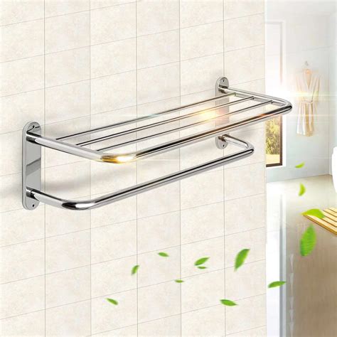 xueqin 60cm chrome polished double towel rails bar stainless steel bathroom wall mounted towel