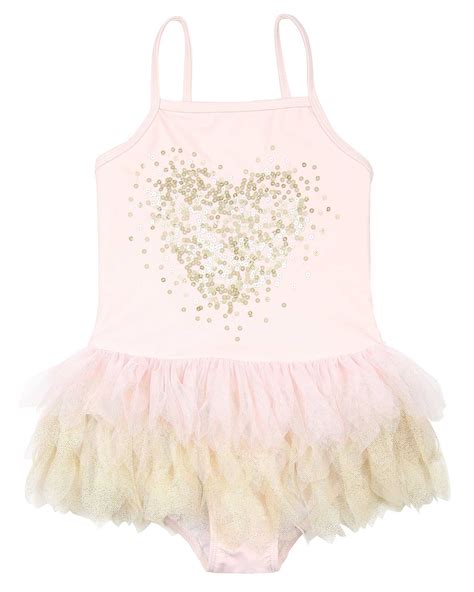 Kate Mack Girls Shimmering Beauty Swimsuit With Sequin Heart Biscotti
