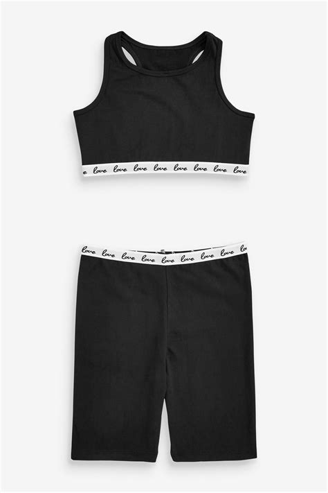 Buy River Island Black Girls Love Crop And Cycle Short Set From The