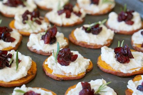 Sweet Potato Crostini With Blue Cheese And Cranberries