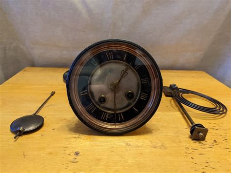 Antique French Clock Movement With Pendulum Back Door Gong Ebay