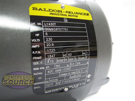 5 Hp Single Phase Baldor Electric Compressor Motor 184t Frame L1430t