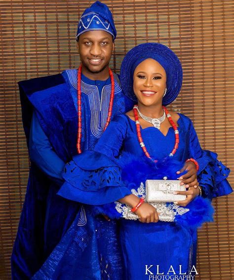 Complete Nigerian Wedding Couples Attire Bride Groom Full Aso Oke Set With Necklace And