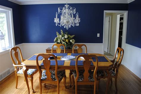 Dining Room Navy Blue Walls With A Chair Rail And White Bottom