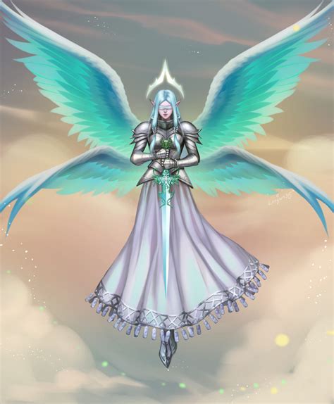 Safebooru 1girl Absurdres Angel Angel Wings Armor Armored Dress Bangs Blindfold Clouds