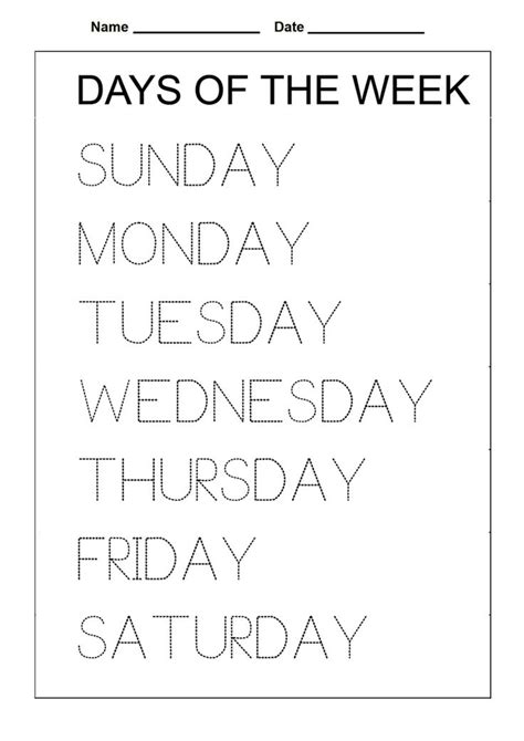 Days Of The Week Worksheet Tracing Days Of The Week Activities