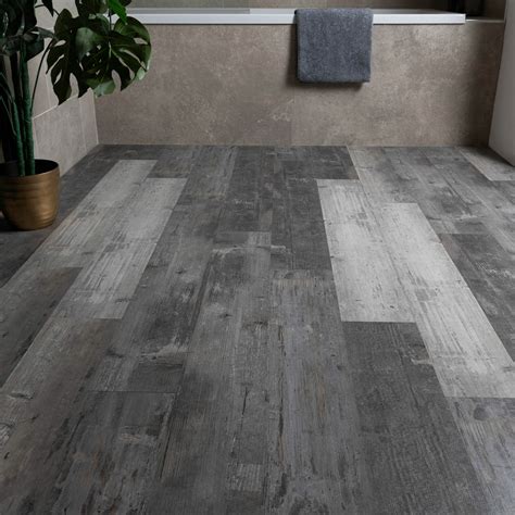 Weathered Industrial Grey Tile Luxury Click Vinyl Flooring 52mm