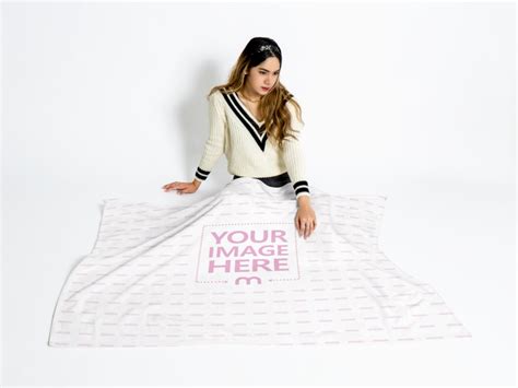 Mockup Of A Blanket In The Lap Of A Woman Mediamodifier