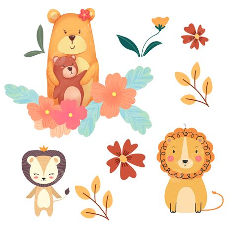 Spring Forest Animal Cartoon Combination Lion Spring Forest Animal