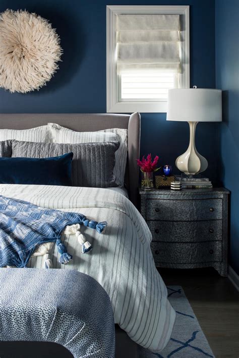 Contemporary Blue Master Bedroom With White And Gray Accents Hgtv