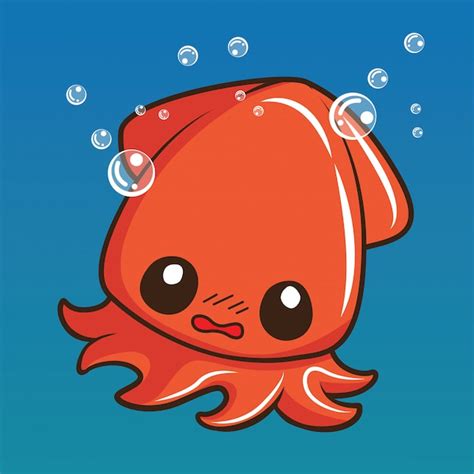 Cute Squid Cartoon Animal Cartoon Concept Premium Vector