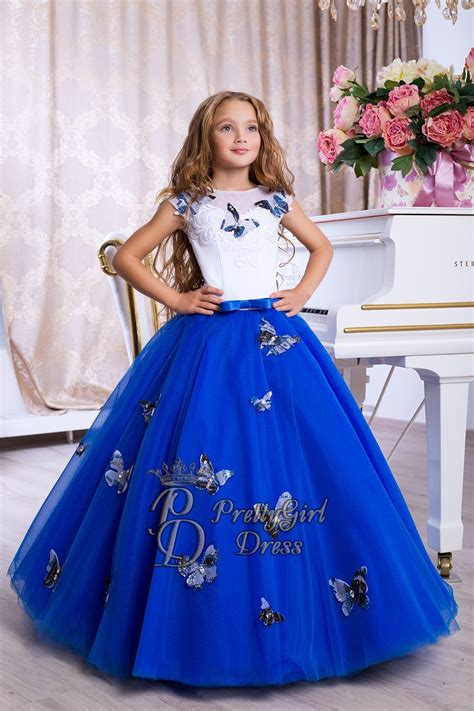 White And Royal Blue Flower Girl Dress Colibri