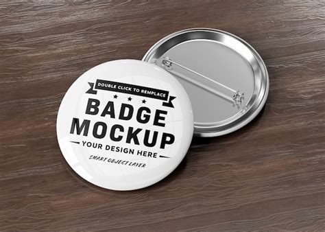 Premium Psd A Mockup Of A Badge On Wooden Surface