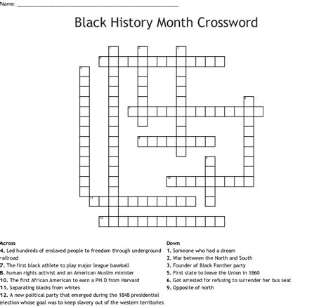 Black History Crossword Puzzle Printable Printable Crossword Puzzles