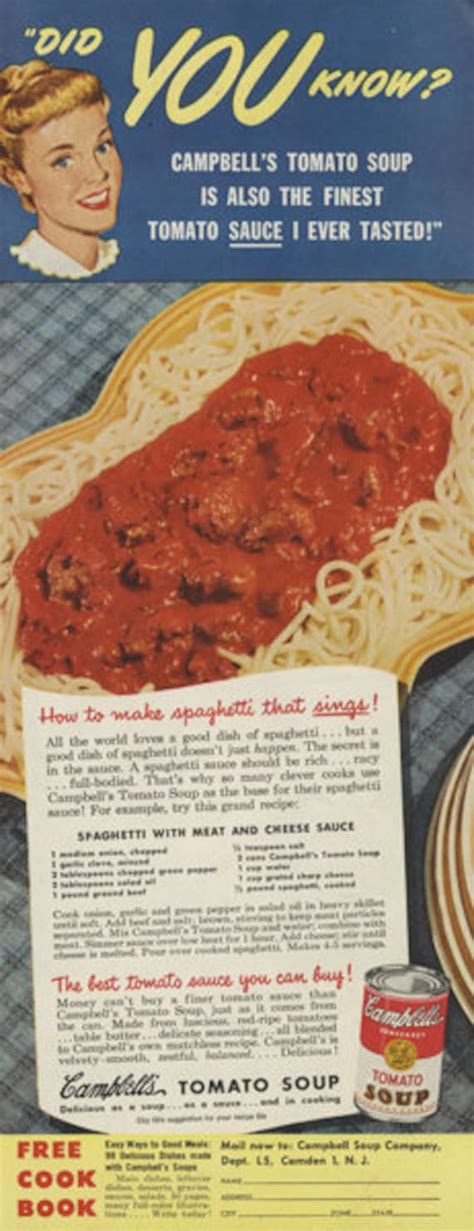 1950 Campbells Tomato Soup Ad Spaghetti Sauce Recipe