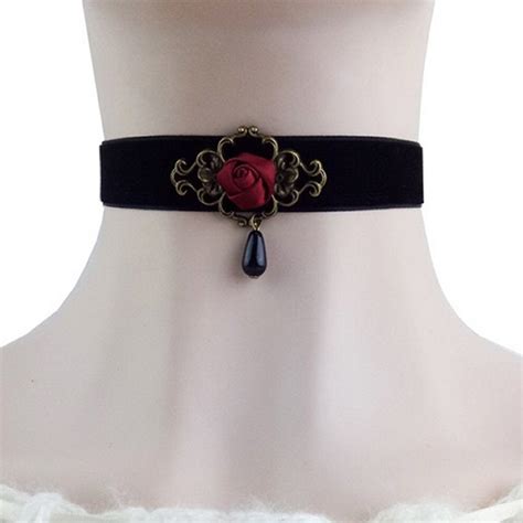 Gothic Collars Black Velvet Red Rose Choker Shop 2021 Durable Discount