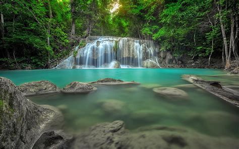 Hd Wallpaper Erawan Waterfall Kanchanaburi Thailand Parks Green Nature