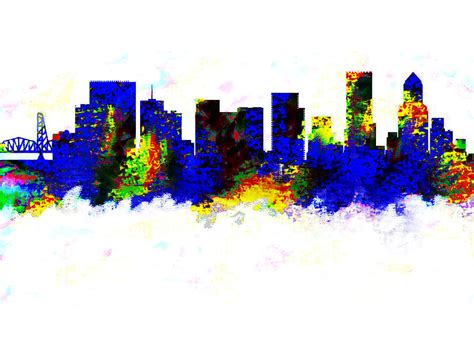 Portland Oregon Skyline Color Painting By Enki Art Pixels
