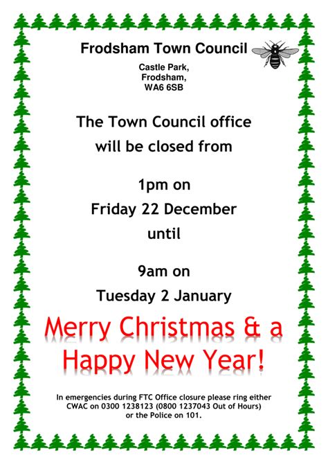 Notice Re Closing For Christmas 2017 1 Frodsham Town Council