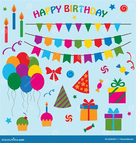 Vector Collection Of Elements For Birthday Party Stock Vector