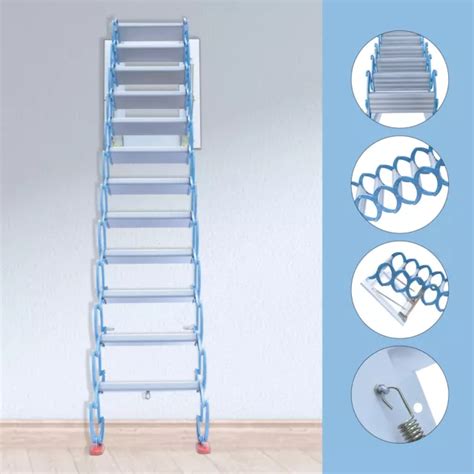 Attic Ladder Loft Stairs 12 Steps Ladder Wall Mounted Folding Pull Down
