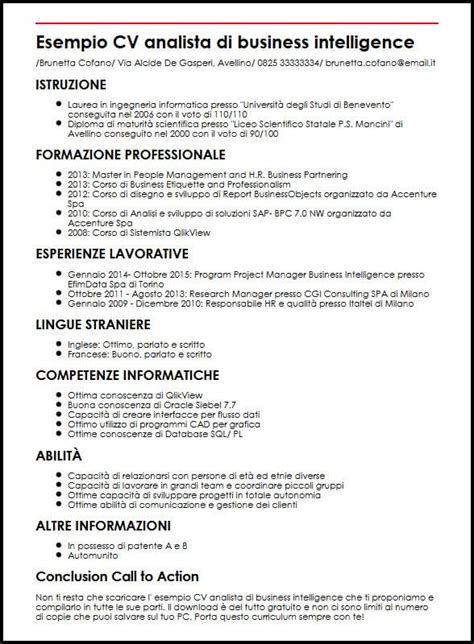 Best cv maker available online. Esempio di Curriculum Vitae di business intelligence analyst - ilCVPerfetto