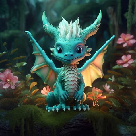 Premium Ai Image Baby Dragon In An Enchanted Forest
