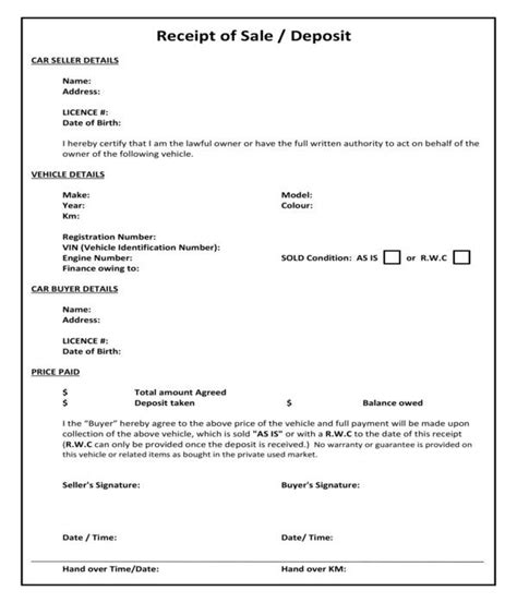 Free 7 Car Receipt Forms In Pdf