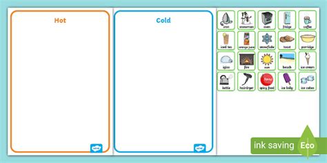 Free Ks Temperature Sorting Activity With Hot And Cold Pictures
