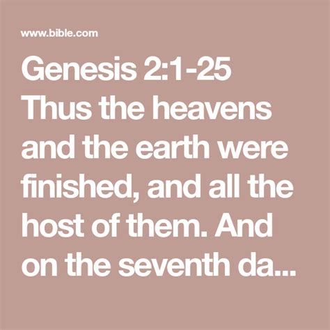 Genesis 21 25 Thus The Heavens And The Earth Were Finished And All