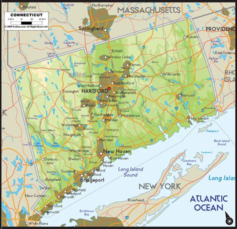 Physical Map Of Connecticut State Ezilon Maps