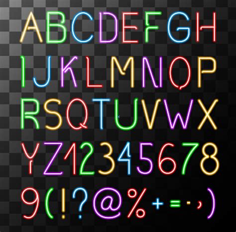 Um die zeichen des alphabets und die umlaute (ö, ä und ü) darzustellen: . Neon alphabet with number fonts vectors 01 free download