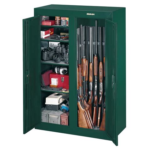 Lower gun cabinet base feature dual locking doors and a solid wood adjustable shelf for ammunition storage. Stack - On 16 Gun Double Door Security Cabinet, Hunter ...