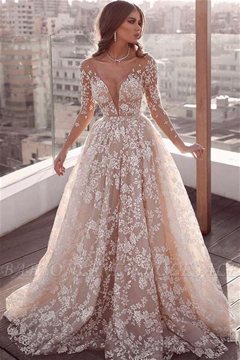Elegant Lace Applique Wedding Dresses Long Sleeves Floral Bridal Gowns Vestido De Casamento