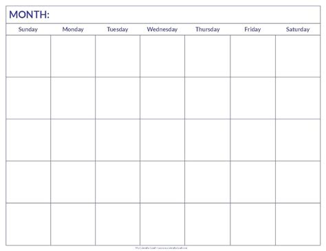 Fre Printable Blank Calander Monthly Pages Calendar Template Printable