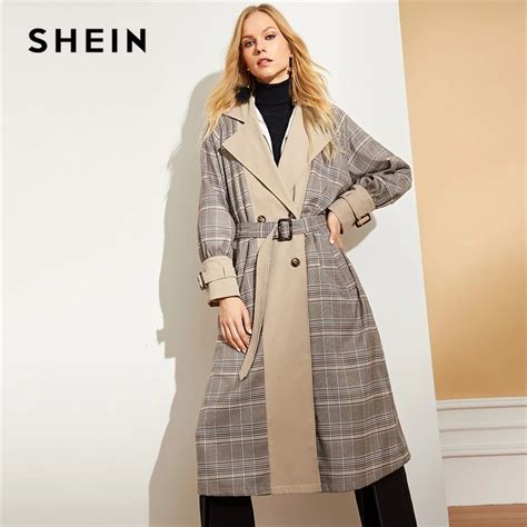 Shein Multicolor Office Lady Elegant Notched Neck Waist Belted Plaid