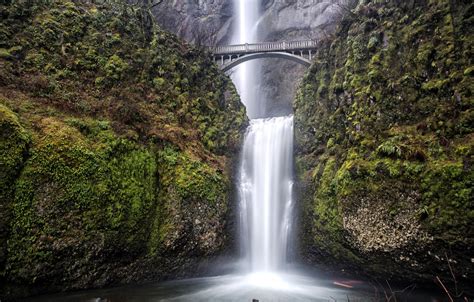 Wallpaper Bridge Rock Waterfall Usa Oregon Portland Multnomah