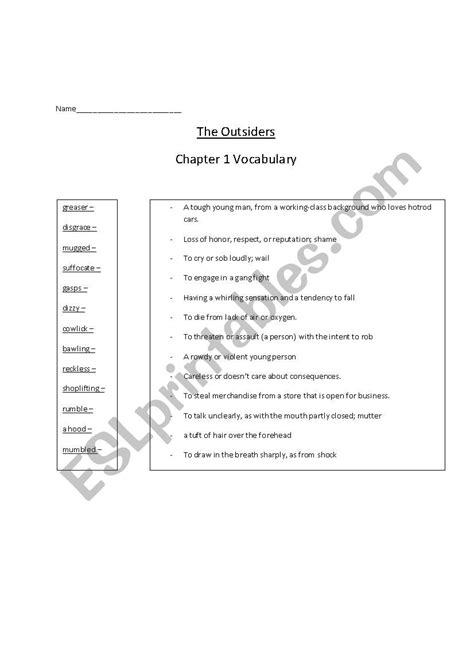 Need help with chapter 1 in s. English worksheets: The Outsiders - Chapter 1 Vocabulary ...