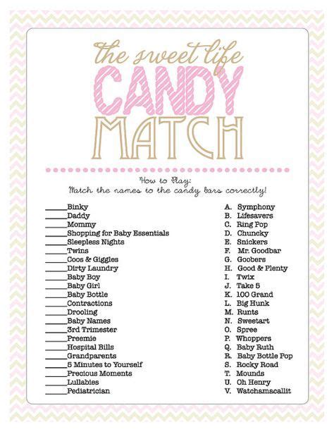 Add in delicious treats, gorgeous florals and greenery, and vary the heights of the food i've also made a free video of this game that you can play in real time, using the printable for them to record their answers. Baby Shower Game Sheet for The Sweet Life Candy Match Game ...