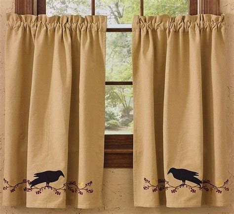 2 Crow Berry Vine Star Window Curtain Tiers Primitive Farmhouse Country