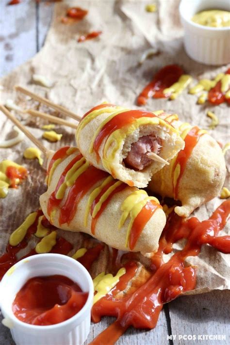 Take a dry gluten free cat food, add some gluten free broth, or even water, let it soak, warm up in microwave. Gluten Free Corn Dogs - My PCOS Kitchen - Delicious low ...
