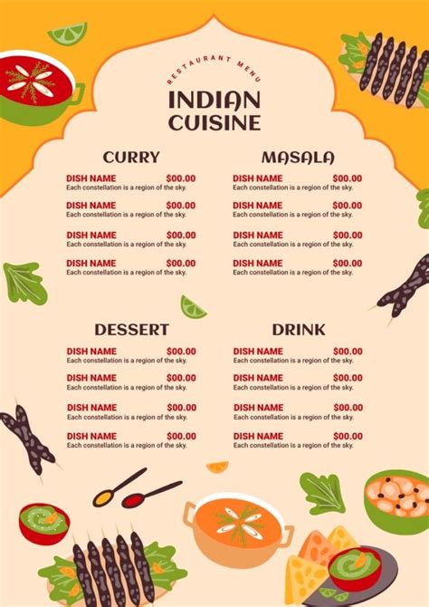 Design This Hand Drawn Colorful The Indian Cuisine Restaurant Menu