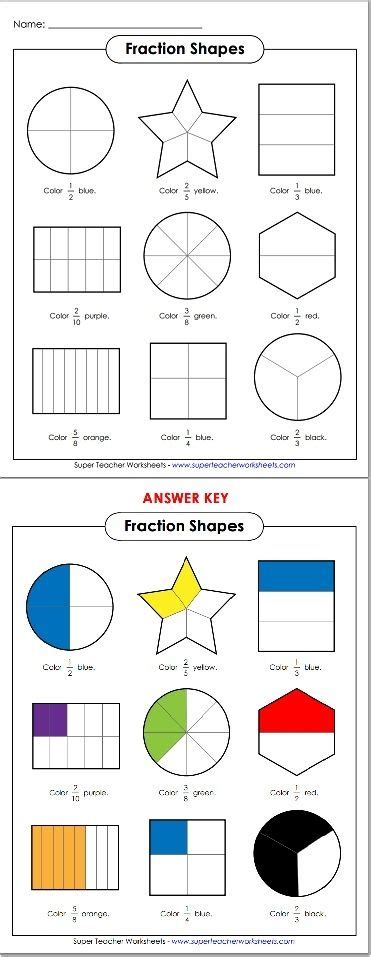 Basic Fraction Shapes Basic Math Worksheets Fractions Worksheets