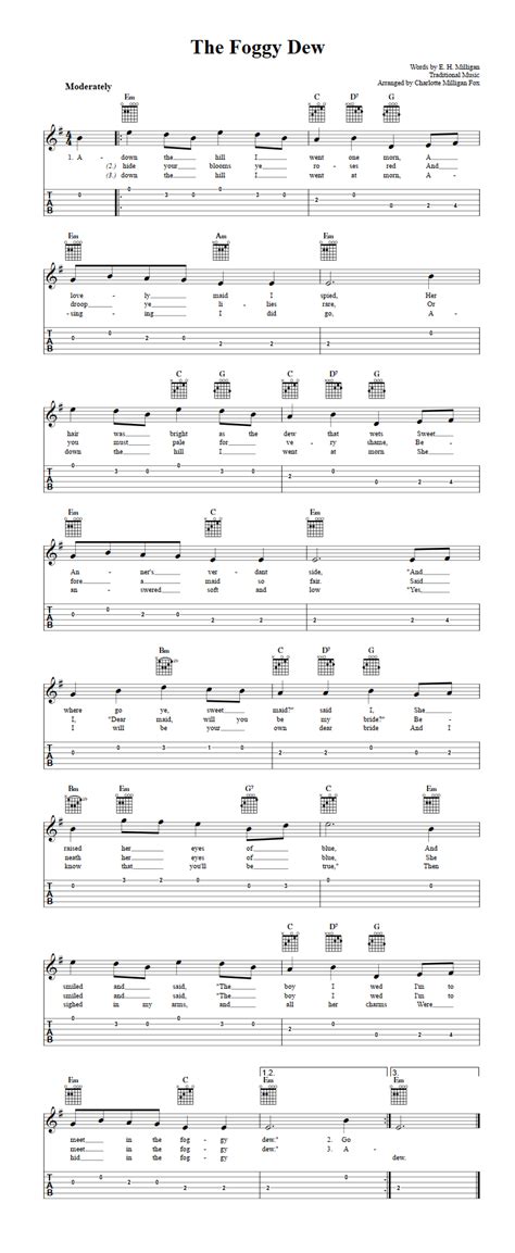 The Foggy Dew Chords Sheet Music And Tab For Guitar With Lyrics