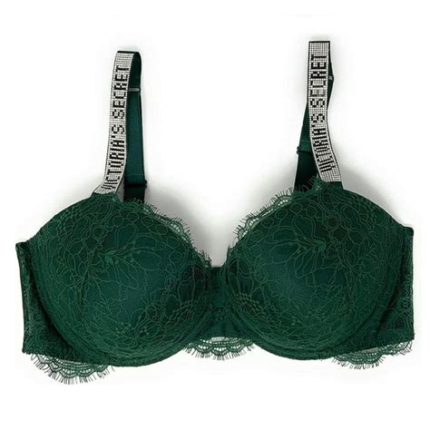 victoria s secret very sexy push up bra for women forest green bling rhinestone straps 34ddd new