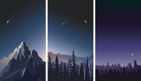 Collection Of Night Sky Landscapes 1339254 Vector Art At Vecteezy