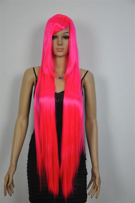 Suyushun35new Extra Long Straight Hot Pink Cosplay Hair Wigs Women