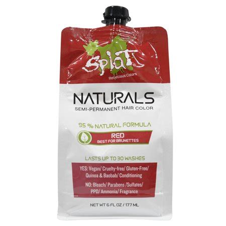 But it doesn't adhere to the hair nearly as well as permanent hair color, so it's not uncommon to see it washing down the drain with each shampoo. Splat Naturals 30 Wash Semi-Permanent Hair Color, Red, 6 ...